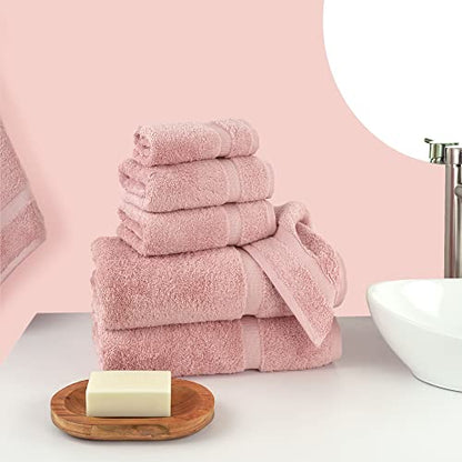 Chakir Turkish Linens 6 Piece Towels Set, 100% Cotton Luxury Turkish Towels for Bathroom, Soft Absorbent Bath Towel Set with 2 Bath Towels 2 Hand Towels 2 Washcloths, Pink - color: Pink