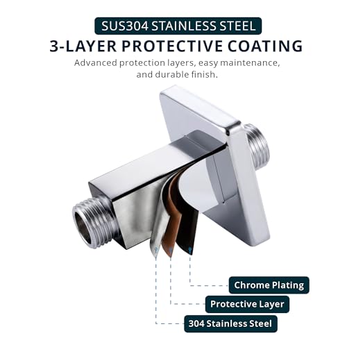 Straight Shower Arm with Flange, Ceiling Mount 3", Polished Chrome | Square, Pipe Replacement, For High Pressure Rain Shower Head, 1/2"NPT, G1/2 - color: Square Polished Chrome 3 Inch