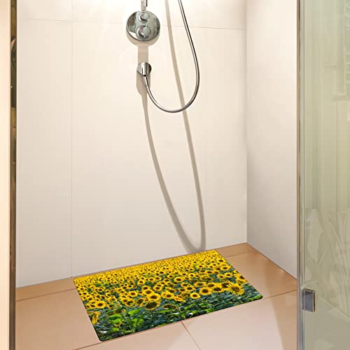 FCZ Bath Tub Mat Non Slip Shower Mat Sunflower Field 26.8x15 inches Rectangular PVC Mat with Suction Cups Drain Holes Machine Washable - color: Sunflower Field