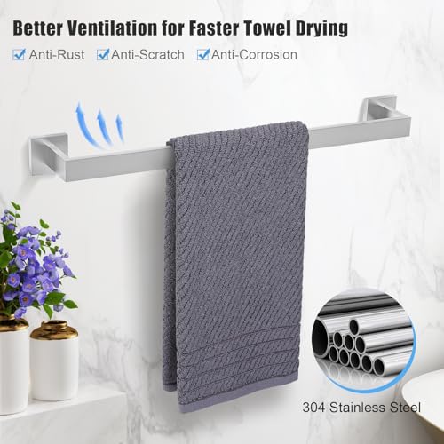 TURS Bathroom Hardware Set 4-Piece Brushed Bath Towel Bar Set Include 24 Inch Towel Bar Hand Towel Holder Towel Hook Toilet Paper Holder with Shelf Stainless Steel Bathroom Accessories Set - color: Brushed Nickel, size: Set A
