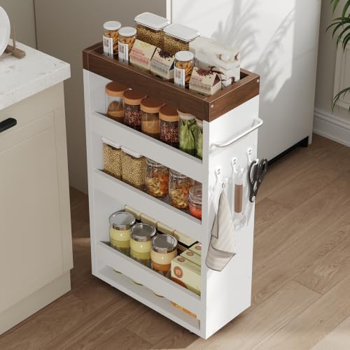 Slim Storage Cart, 4-Tier Rolling Utility Cart with Handle | Slide Out Organizer Trolley, Space Saving Narrow Shelf for Kitchen, Bathroom, Laundry Small Corners