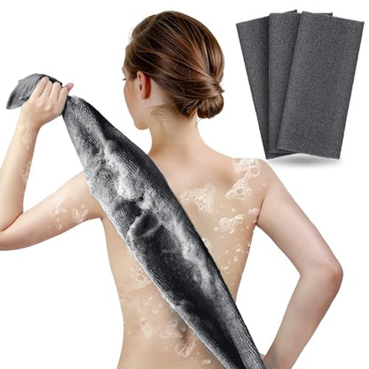 ARCH&M Exfoliating Washcloth, Japanese Bath Towel, 3 Pack, Black | Japanese Washcloth, Korean Exfoliation Daily Use, Nylon Body Scrubber Towel, Back Scrubber for Shower, Loofah Alternative - style: Black x 3