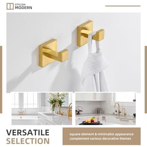 Angle Simple Bathroom Towel Hook Brushed Dark Gold, Square Robe Hook 2 Pack | SUS304 Stainless Steel, Robe Coat Clothes Holder for Kitchen Laundry Garage, Screw Wall Mount - color: Brushed Dark Gold, size: 2 Pack