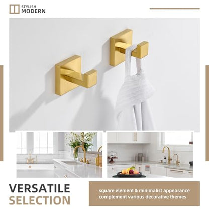 Angle Simple Bathroom Towel Hook Brushed Dark Gold, Square Robe Hook 2 Pack | SUS304 Stainless Steel, Robe Coat Clothes Holder for Kitchen Laundry Garage, Screw Wall Mount - color: Brushed Dark Gold, size: 2 Pack