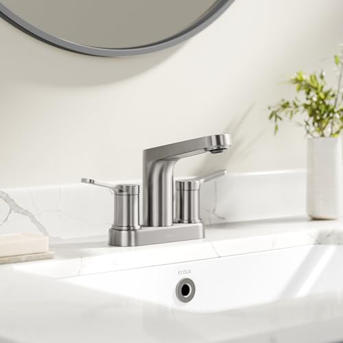 KRAUS Indy Centerset Bathroom Faucet in Spot-Free Brushed Nickel with 2 Handles, Pop Up Drain and Supply Lines, FUS-14102SFBN - color: Spot Free Brushed Nickel, style: Centerset