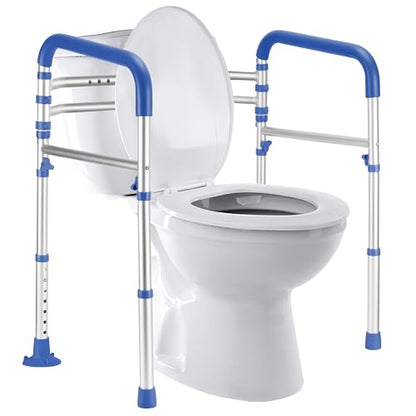 Lianjindun Toilet Safety Rails, 350 lbs, Adjustable Height & Width | Fits Most Toilets, Foldable Design, 350 Lbs Capacity, Aluminum Toilet Frame, Toilet Handles for Seniors, Disabled, Handicap - color: Dark Blue