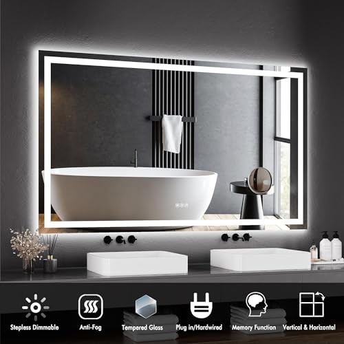 IDEALHOUSE 60"x 36" LED Bathroom Mirror with Lights - Dimmable Dual Lighting (Front & Backlit) Vanity Mirror, Anti-Fog & Shatterproof, 3X Magnification, Rectangular Wall Mount - size: 60"L x 36"W