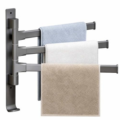 2-5 Arms Swivel Towel Rack Bath Towel Holder with Hook Swing Arm Towel Rack Wall Mount for Bathroom Kitchen-Grey 3Arm - color: Grey, size: 3-arm
