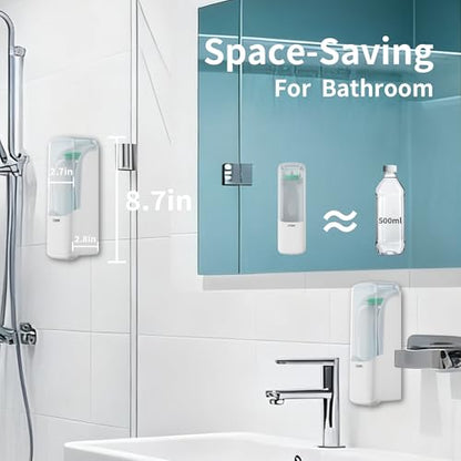 Soap Dispenser Wall Mount, 300ml No-Drill Adhesive or Screw Mounting | Shampoo Conditioner Body Wash Dispenser, Clear Refillable Liquid Lotion Pump, Home Kitchen Bathroom Commercial Office Use - color: White