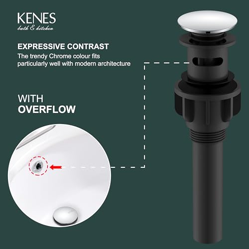 KENES Chrome Bathroom Pop Up Sink Drain with Overflow, Lavatory Bathroom Vanity Sink Drain Stopper, Sink Drain Assembly with Overflow Anti Clog Pop Up Drain - color: Chrome, size: Big Pop up Cap (With Overflow)