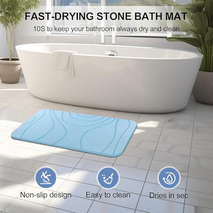 Stone Bath Mat, 2 Pack Diatomaceous Earth Shower Mat, Non-Slip Super Absorbent Quick Drying Bathroom Floor Mat, 24x15, Blue - color: Blue