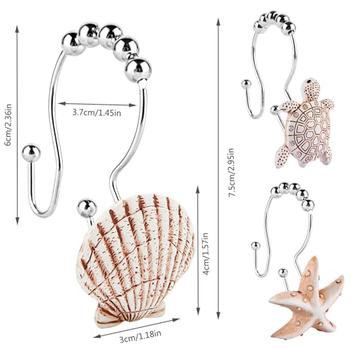 Double Shower Curtain Hooks,12Pcs Seashell Decorative Shower Curtain Rings | Double Seashells Decorative Shower Curtain Hooks Rings Resin Nautical Bathroom Decoration Beach Hooks