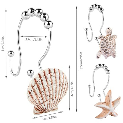 Double Shower Curtain Hooks,12Pcs Seashell Decorative Shower Curtain Rings | Double Seashells Decorative Shower Curtain Hooks Rings Resin Nautical Bathroom Decoration Beach Hooks