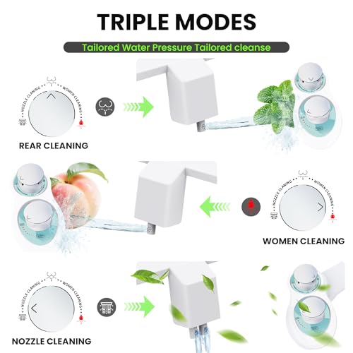 RV Bidet Toilet Seat Attachment, RV Bidet for Camper Toilet with Dual Nozzles, Self/Rear/Front Cleaning, Non-Electric, Adjustable Water Pressure, Fresh Water - color: Aqua-Chrome
