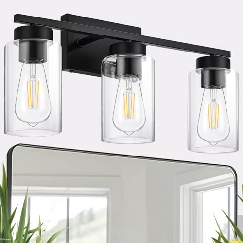 3-Light Bathroom Vanity Light, Modern Black Wall Lights with Clear Glass Shades, Bathroom Wall Sconce Lamp for Mirror Living Room Bedroom Hallway - color: 3 Light Black-Small
