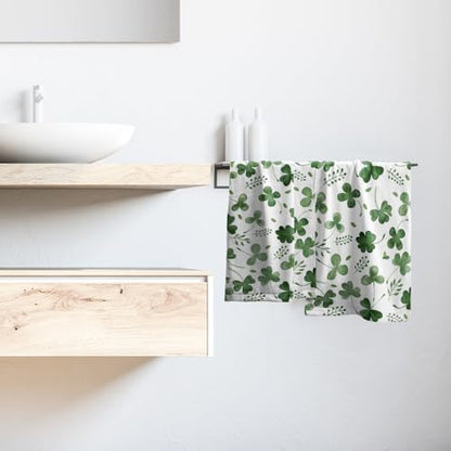 Giwawa St Patrick Day Hand Towel Set of 2 Sage Green Clovers Shamrock Towel Spring Summer Eucalyptus Leaves Face Towel Quick Drying Dish Wash Cloth for Hotel Bathroom Gym Home Holiday - color: Clover