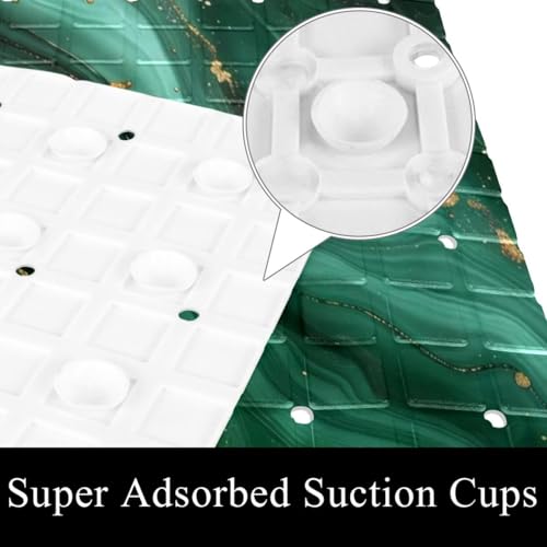 Non Slip Shower Mat Bathtub Mat 15.1x26.8 Inch, Quick Dry Bath Mat with Drain, Soft PVC Bath Mats for Bathroom Tub Shower Floor, Green Marble Gold Veins - color: Multi 5
