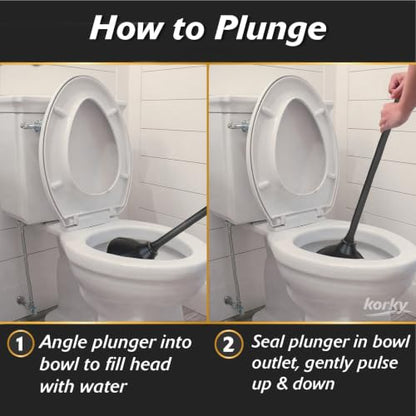 Korky Black Toilet Plunger and Holder – Fast Clog Removal - Made in USA - color: Black