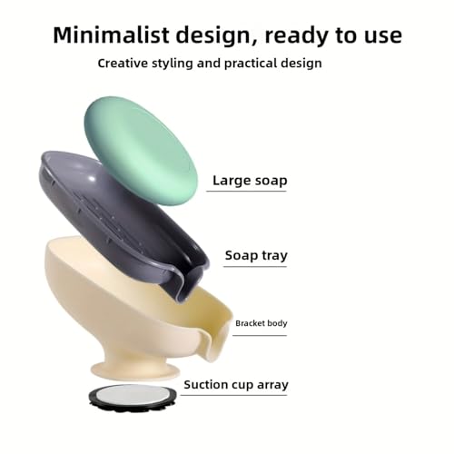 Leaf Shape Soap Saver with 3M Adhesive, Self Draining Dish for Bathroom and Kitchen, Wall Mounted Holder Keeps Bar Clean and Dry, Extends Life of Soap Bars, No Drilling Required Grey