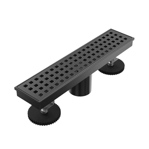 12 Inch Linear Shower Drain Matte Black, Rectangular Shower Floor Drain Kit 304 Stainless Steel, Removable Grid Grate, Hair Catcher, Leveling Feet - color: Matte Black, size: 3"x 12"-Grate