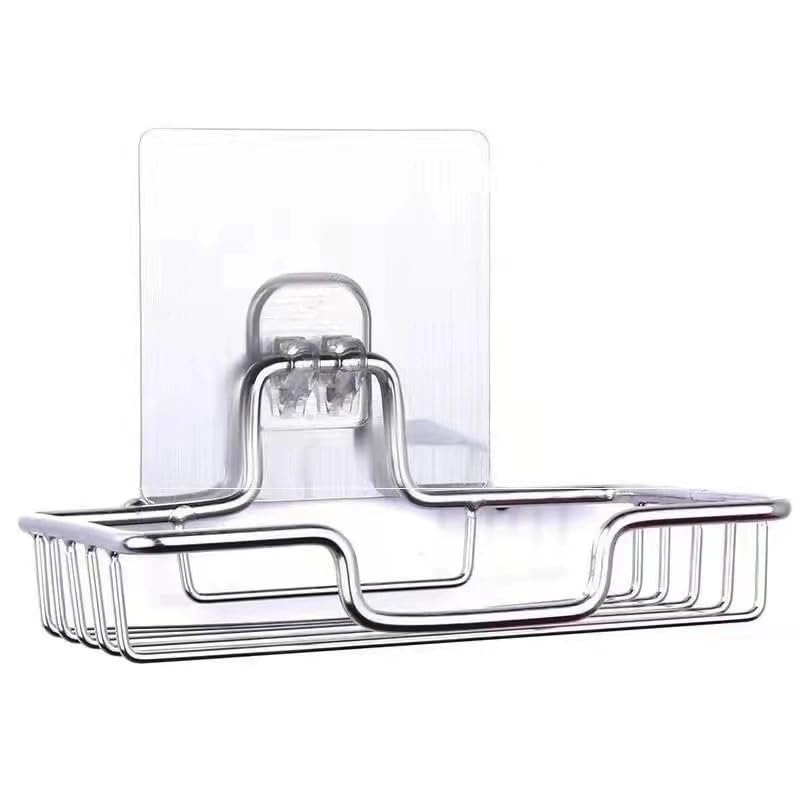 Stainless Steel Bathroom Soap Dish Rectangular Wall-Mounted Soap Holder with Drainage for Soaps, 1 PC, Silver