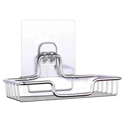 Stainless Steel Bathroom Soap Dish Rectangular Wall-Mounted Soap Holder with Drainage for Soaps, 1 PC, Silver
