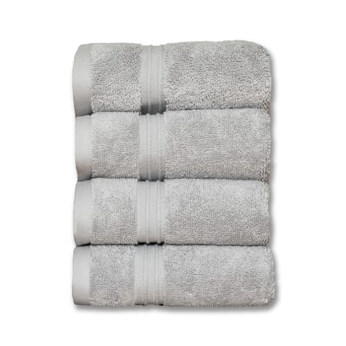 Milara Turkish Super-Plush Wash Cloths Set 4-Piece | Premium 100% Cotton Washcloths Absorbent, Durable with Hanging Loops | Silver Gray Bath Washcloths, (13 x 13 Inch) - color: Silver Gray, size: Wash Cloth (4 Pcs) - 13" x 13"