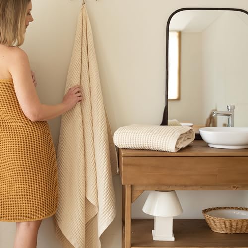 Premium Waffle Bath Towels Pack of 2 Extra Large 35x71 inch - 100% Turkish Cotton, Waffle Weave, Quick Dry, Lint Free, Oversized, Thin Bath Sheet Towel (Natural, Set of 2 Bath Towels) - color: Natural, size: Set of 2 Bath Towels
