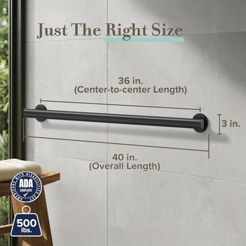 Gatco 674MX Nouveau 36" L Grab Bar, Matte Black/ADA Compliant Stainless Steel Safety Grab Bar for Bathroom - color: Matte Black, size: 36 Inch