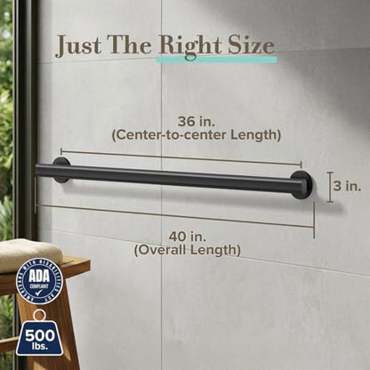 Gatco 674MX Nouveau 36" L Grab Bar, Matte Black/ADA Compliant Stainless Steel Safety Grab Bar for Bathroom - color: Matte Black, size: 36 Inch
