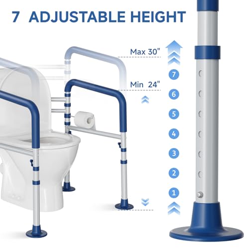 Toilet Safety Rail for Seniors and Handicap, Adjustable Height & Width, Stand Alone Toilet Safety Frame, Supports up to 350Lbs (Blue)