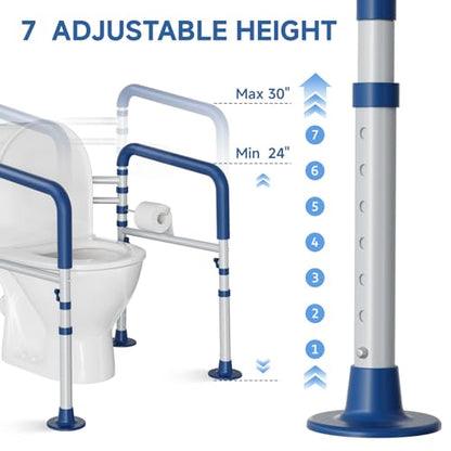 Toilet Safety Rail for Seniors and Handicap, Adjustable Height & Width, Stand Alone Toilet Safety Frame, Supports up to 350Lbs (Blue)