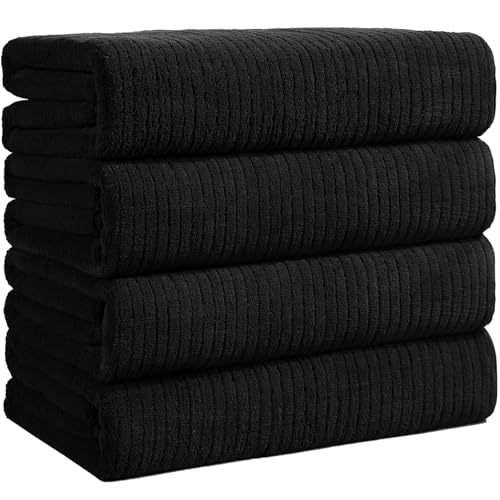 Bath Towels Set of 4 Extra Large 35 x 70 Inches,Luxury Thick High Absorbent and Quick Dry Bath Sheet,Ultra Soft Microfiber,Bathroom,Beach,Yoga,Sport,SPA,Fitness (Black) - color: Black, style: 4 Piece Bath Towels