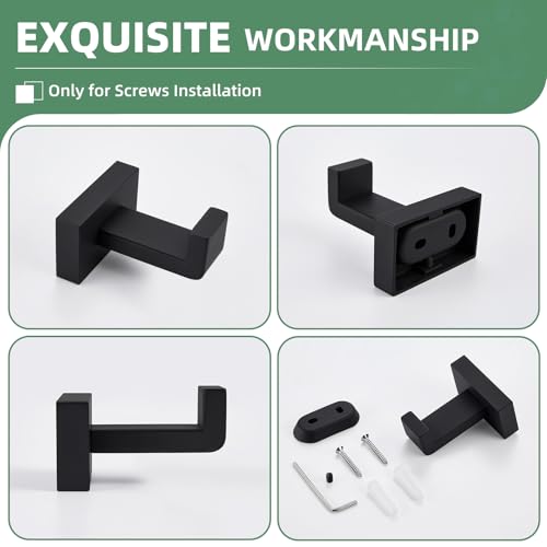 Suyar Matte Black Towel Hook, Coat Robe Holder for Bathroom Wall | SUS304 Stainless Steel, Screw Mount - color: Matte Black