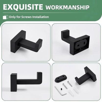 Suyar Matte Black Towel Hook, Coat Robe Holder for Bathroom Wall | SUS304 Stainless Steel, Screw Mount - color: Matte Black