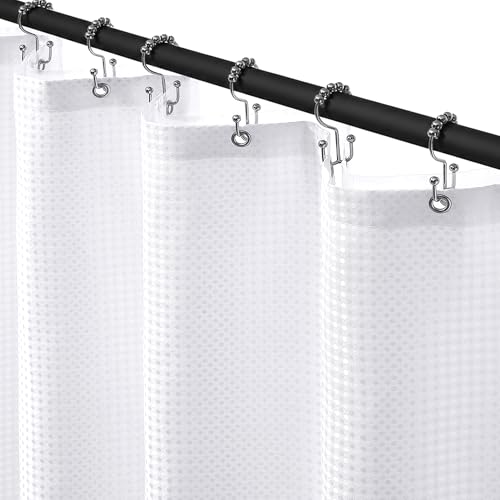 Siiluminisoy Shower Curtain and Liner Set, Waffle Shower Curtain Set with 12 Stainless Steel Hooks, Waterproof Luxury Fabric Shower Curtains for Bathroom and Hotel, White, 72" W x 84" H - color: Awhite, size: 72"W x 84"L (Pack of 1)
