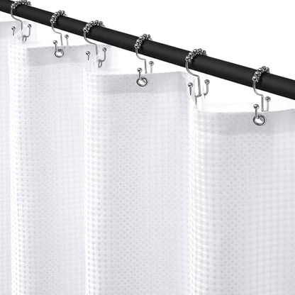 Siiluminisoy Shower Curtain and Liner Set, Waffle Shower Curtain Set with 12 Stainless Steel Hooks, Waterproof Luxury Fabric Shower Curtains for Bathroom and Hotel, White, 72" W x 84" H - color: Awhite, size: 72"W x 84"L (Pack of 1)