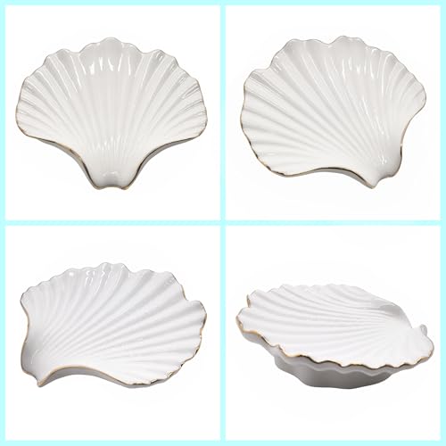 Ceramic Soap Dish Self-Draining Lotus Leaf Soap Holder Soap Saver for Bathroom,Kitchen,Sink,Bathtub(Shell White) - color: Shell White