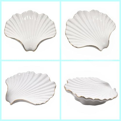Ceramic Soap Dish Self-Draining Lotus Leaf Soap Holder Soap Saver for Bathroom,Kitchen,Sink,Bathtub(Shell White) - color: Shell White
