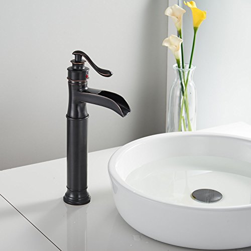 Oil Rubbed Bronze Waterfall Bathroom Sink Faucet Single Handle | Single-Hole Vessel Sink Faucet Deck Mount,with Pop Up Drain & Supply Lines,Drip-free Ceramic Cartridge,Farmhouse & Commercial - color: Oil Rubbed Bronze