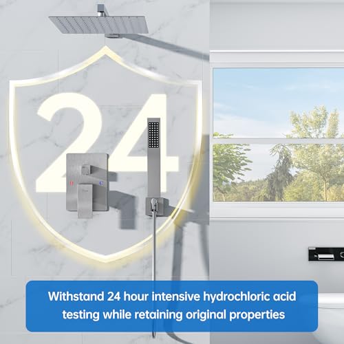 Hawkrown 12 Inch Luxury Rain Shower Faucet Set, Brushed Nickel Shower System with Rainfall Shower Head and Handheld Spray, SUS304 Stainless Steel and Solid Brass Wall Mounted Shower Valve Trim Kit - color: Brushed Nickel, size: 12 Inch