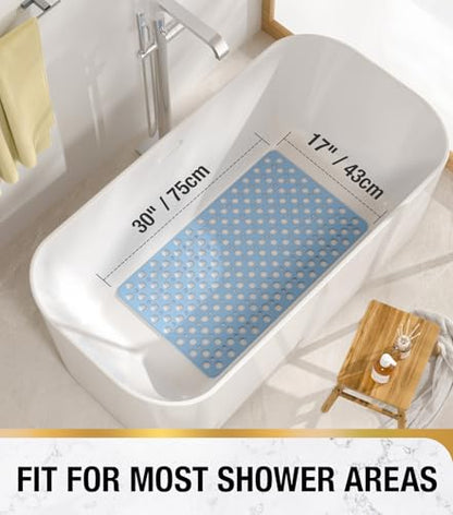HITSLAM Bathtub Mat Non Slip, 30 x 17 Inch TPE Bath Mat for Tub, Efficient Drainage Bathroom Shower Mat with Suction Cups, Bath Tub Mat, Soft on Feet and Easy to Clean, Blue - color: Blue, size: 30" x 17" (Rectangular)