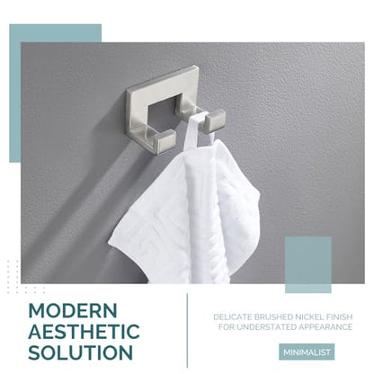 Angle Simple Double Towel Hook, Bathroom Robe Coat Hook, Brushed Nickel | Solid SUS304 Stainless Steel Hand Towel Holder, Modern Home Storage for Kitchen Shower Entryway RV, Screws Wall Mount - color: Brushed Nickel
