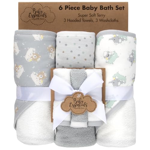 Baby Bath Essential Hooded Baby Bath Towel and Washcloth 6 Piece Set for Newborns, Infants & Toddlers, Boys & Girls Baby Hooded Towels Set (Teddy Bear Print) - color: Teddy Bear Print
