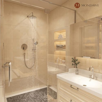MONDAWE 8 Inch Wall Mounted Shower Faucet Set in Brushed Nickel, Rainfall Shower Head with 3-Setting Handheld Spray Shower Set Combo, High Pressure Shower System with Solid Brass Valve - color: Brushed Nickel, style: 8 IN - Without Tub Spout