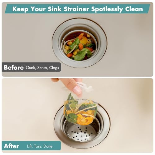 200 Pack Disposable Drain Covers for Sourdough, Kitchen Mesh Sink Strainer Bags, Anti-Clog Drain Catchers for Food Scraps, Coffee Grounds & Hair, Kitchen & Bathroom