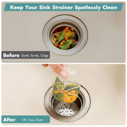 200 Pack Disposable Drain Covers for Sourdough, Kitchen Mesh Sink Strainer Bags, Anti-Clog Drain Catchers for Food Scraps, Coffee Grounds & Hair, Kitchen & Bathroom