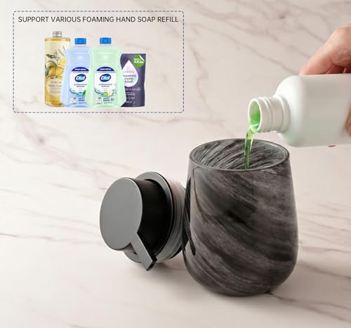Marble Glass Foaming Hand Soap/Lotion Pump Dispenser, Refillable for Kitchen and Bathroom Countertop (Black) - color: Black Foaming
