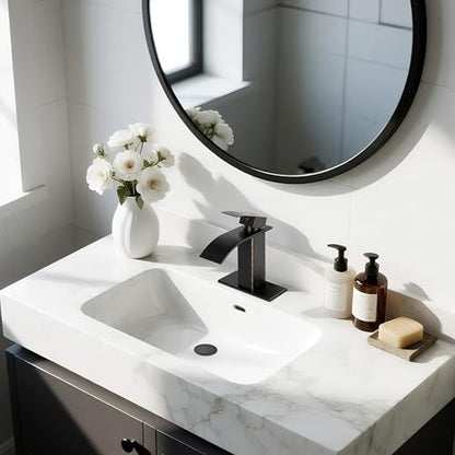 ORB Bathroom Faucets, Waterfall Bathroom Sink Faucet | Single Handle, Stainless Steel, Vanity Faucet with Deck Plate, Pop-up Drain, For 1 or 3 Hole, RV, Farmhouse - color: A-Oil Rubbed Bronze