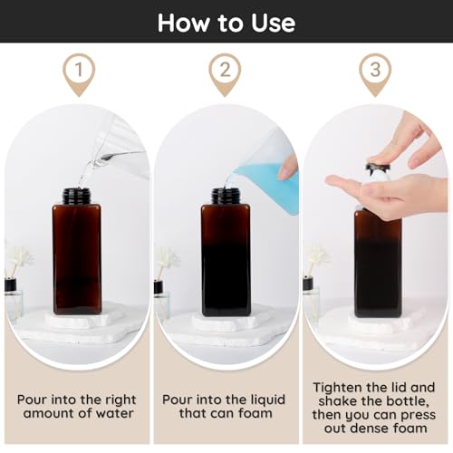 Segbeauty 22oz Amber Bottle Set with Foaming Pump, 2pcs Empty Bathroom Hand Soap Dispenser with Labels, 650ml Amber Refillable Foam Pump Bottle Container for Liquids Shampoo Body Wash Facial Cleanser - color: Amber, style: 2pcs 22oz